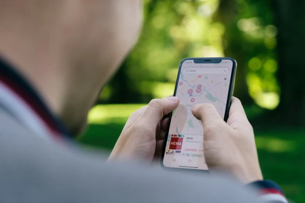 Map pins on a city street map